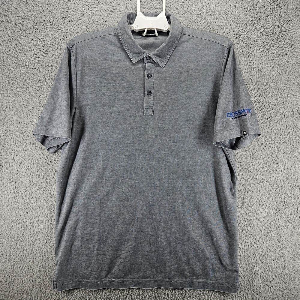 Travis Mathew Mens Gray Pima Cotton Blend Polo Shirt Crossmark Logo Large